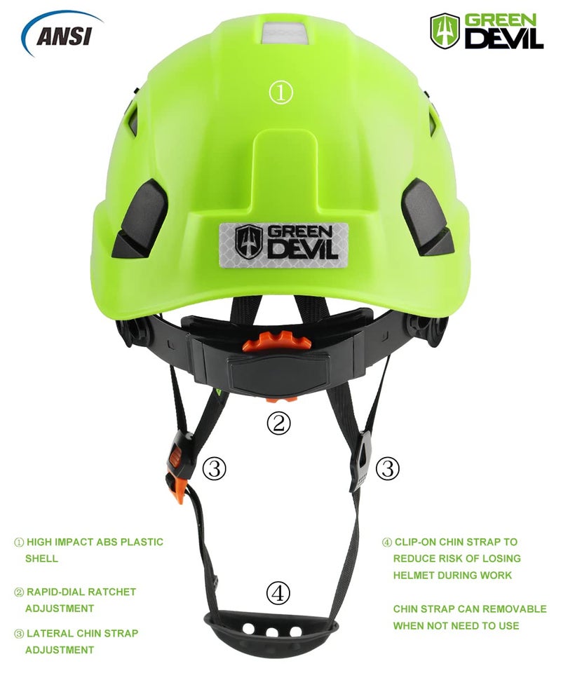 GREEN DEVIL خوذة أمان GREEN DEVIL قبعة صلبة قابلة للتعديل خفيفة الوزن بفتحات تهوية ABS خوذة عمل للرجال والنساء تعليق 6 نقاط معتمدة من ANSI Z89.1 مثالية للصناعة والبناء - Image 4